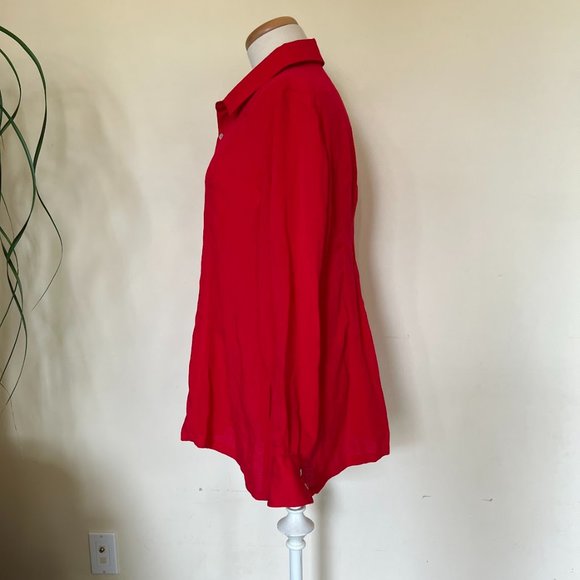 Fridaze Red Linen Button Front Pocketed Tunic Blouse L - Picture 4 of 13